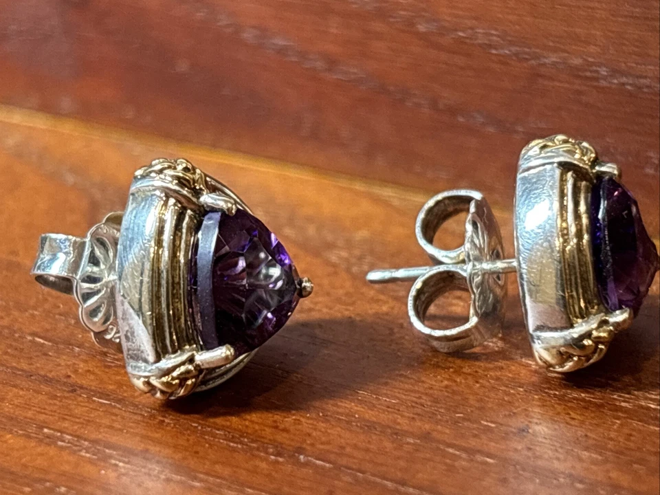 Pendientes Lorenzo Joyería Fina Amatista en Oro 18k y Plata de Ley 925 Foto 4 de 4