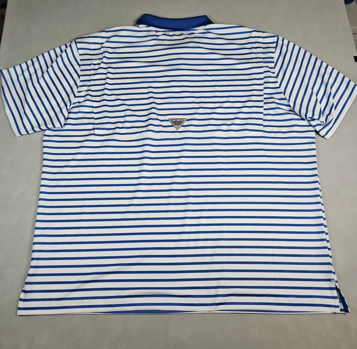 Camisa de pesca Columbia PFG para hombre azul blanco a rayas ventilada omni-sombra XXL NUEVA CON ETIQUETAS