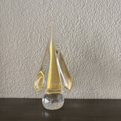 Vintage Cenedese Murano Glass Christmas Tree Gold Polveri Dust Lobed 7 3/4''