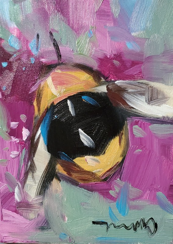 Bumblebee Pink Floral Art PRINT of Oil Painting by Jose TRUJILLO 16x20