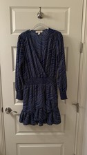 Michael Kors Blue Wavy Chain Wrap Ruffle Dress - Women’s M
