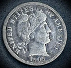 1906 Barber Dime – VF (Very Fine) Condition – 90% Silver