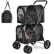 Double Pet Stroller with 2 Detachable Carrier Bags Safety Belt 4 Lockable