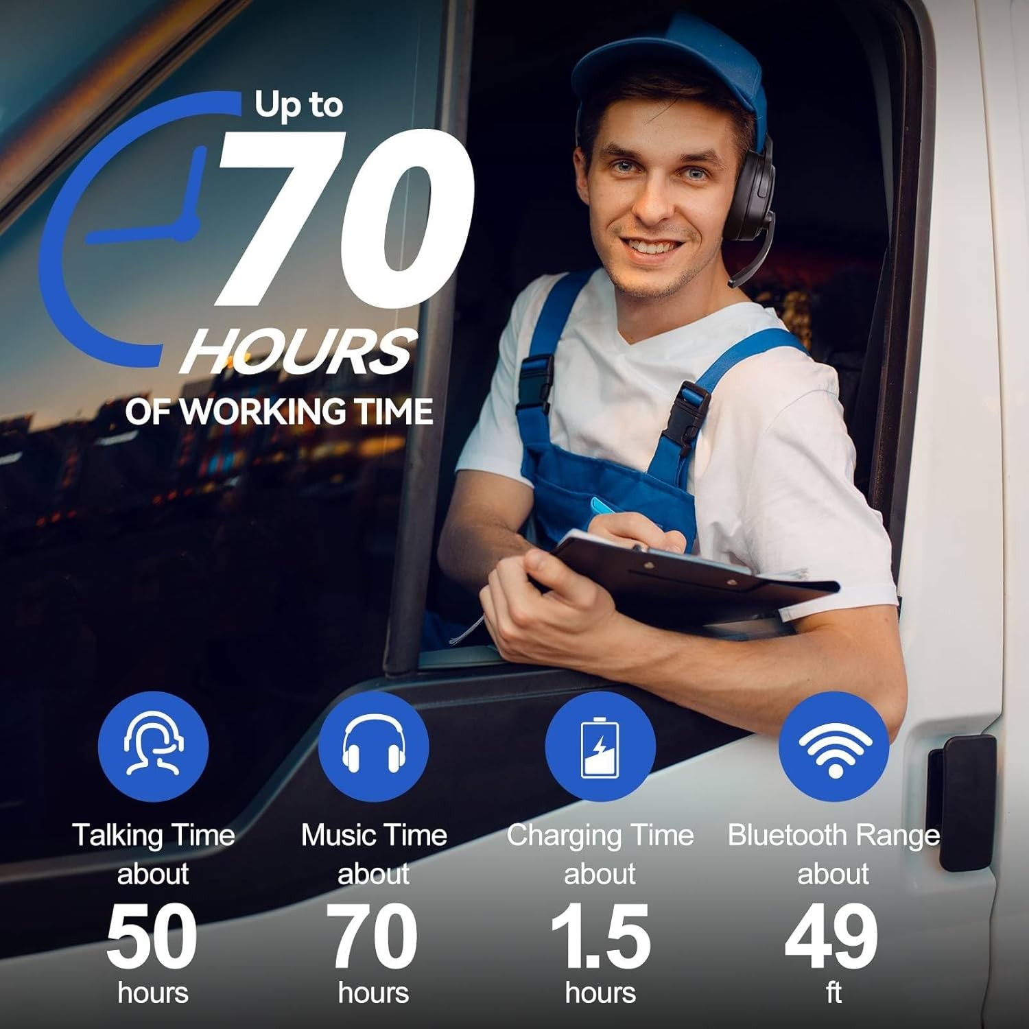 TECKNET Trucker Bluetooth Headset, AI Noise Canceling Single Over-ear, Black 