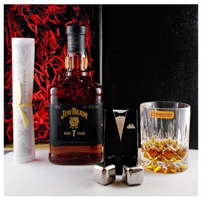 Jim Beam Black 7 Jahre Bourbon Whiskey + Whisky Glas + 2 Kühlsteine Geschenk