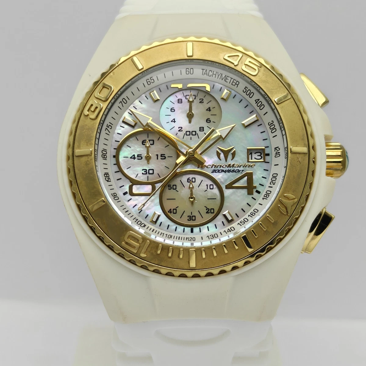 TechnoMarine White & Gold Chronograph Watch New Never Worn Box TechnoMarine Ocean Emperor Radiant Silver Men main image 4