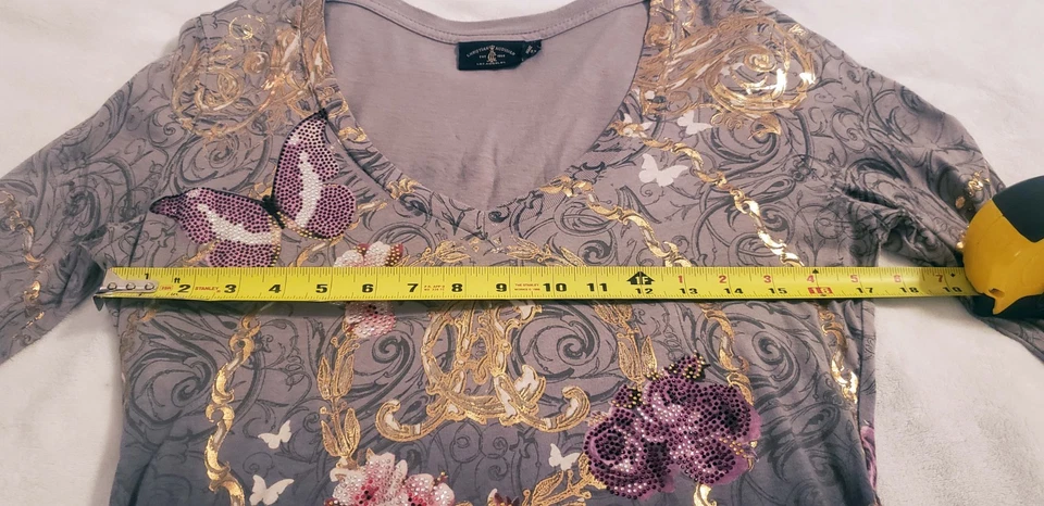 Christian Audiger Long Sleeve Graphic Shirt Top Womens Size S Y2K Grey Gold - Image 4 of 4