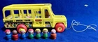 Vtg 1965 Fisher Price School Bus #192 Wood Body 7 Little People Stop Sign Works
