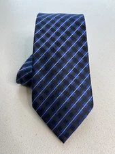 Bergamo New York Blue, Black, Gray Plaid Pattern Handmade Designer Tie