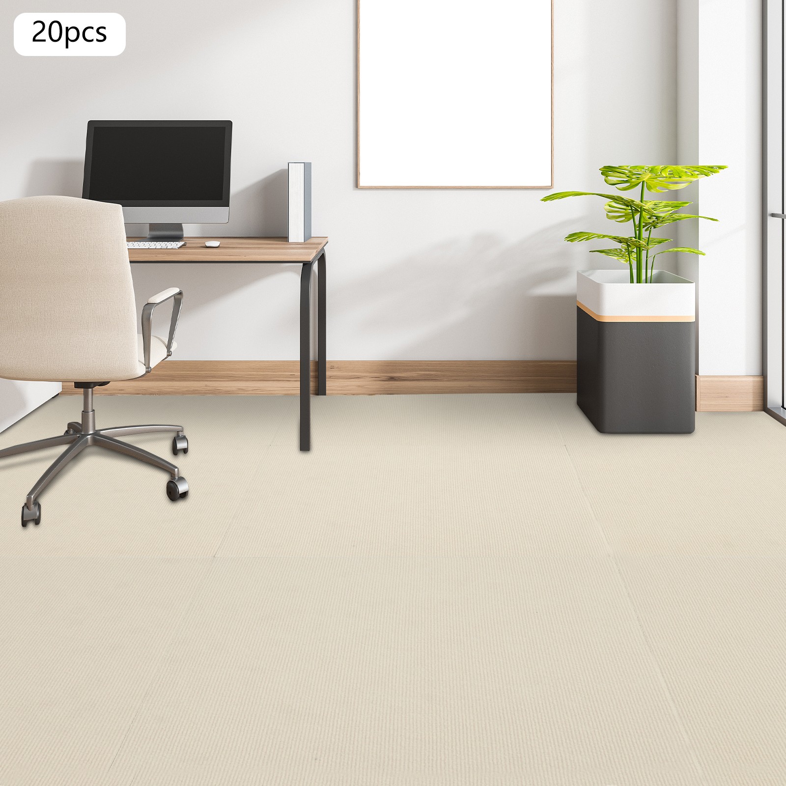 20 Pcs Square Carpet, Peel and Stick Floor Carpet Self-Adhesive Carpet Off-white thumbnail 4