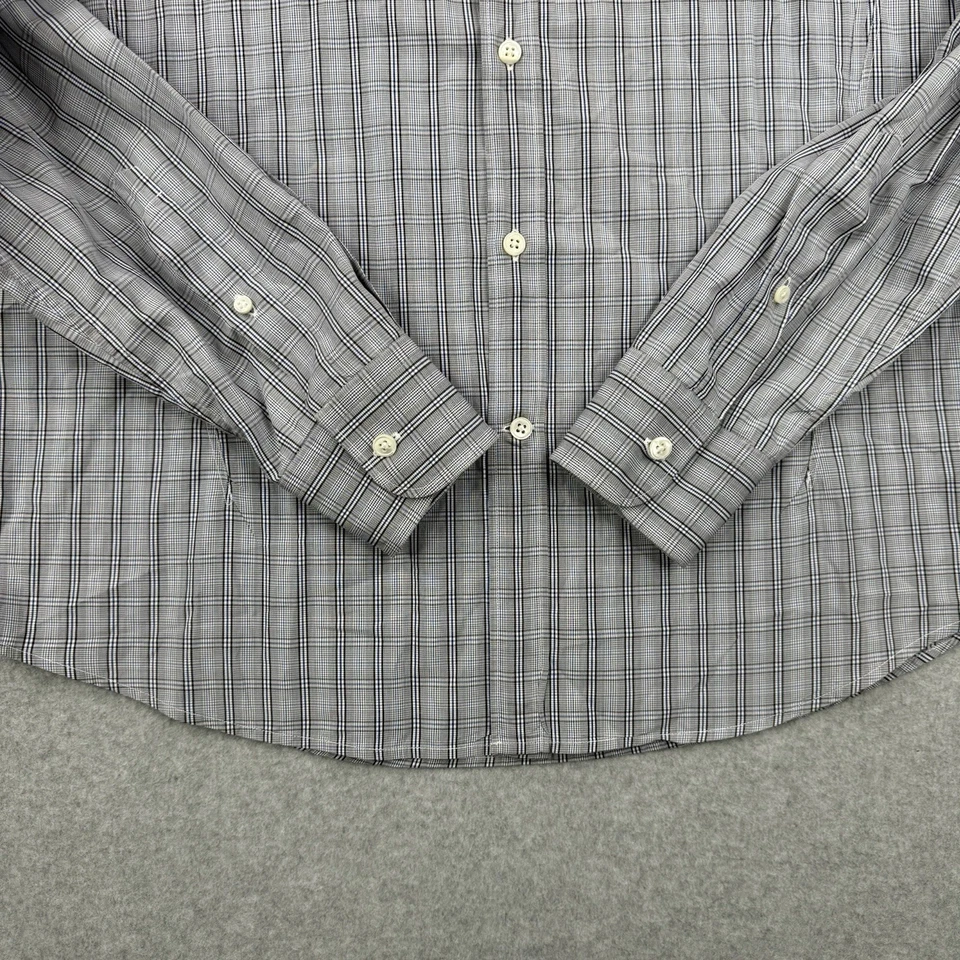 Camisa social Zegna masculina 17.5 44 cinza xadrez gota 8 ajuste botão para cima algodão - Imagem 3 de 4