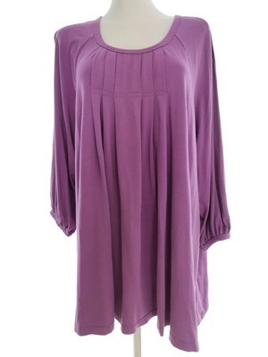 ZIZZI Damen Tunika Bluse Gr. M Lila Viskose Langer Ärmel Einfarbig Runder