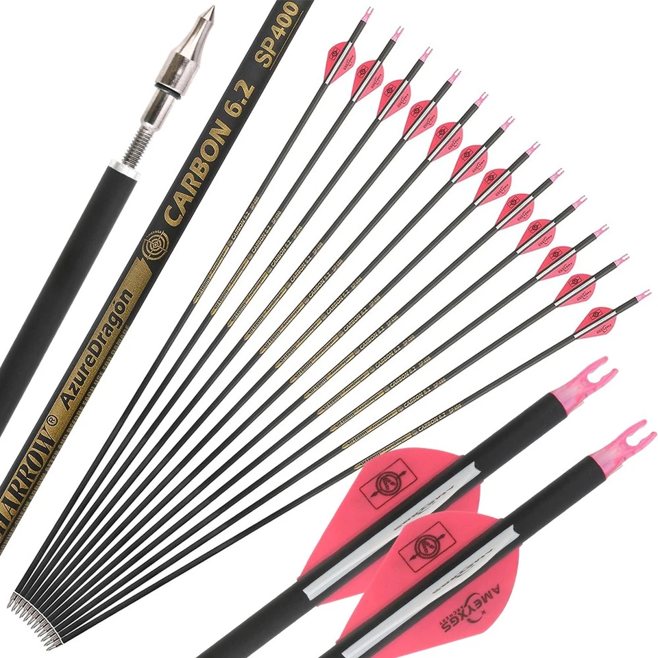 30" Pure Carbon Arrows SP300-600 Shaft Vanes Compound Recurve Bow Target Hunting - Image 3 of 4