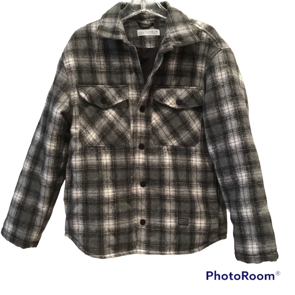 Chaqueta Camisa Zara Niña’s A Cuadros Acolchada Franela Abotonada Niña’s 11-12 Foto 2 de 4