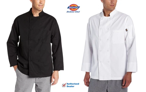 Dickies Chef Coat Long Sleeve with Cloth Covered Buttons DC110 - product listing photo