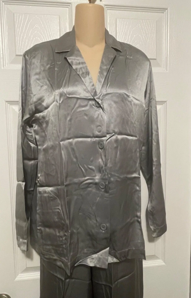 Pijama de seda plateado manga larga estilo clásico La Perla Studio XS Foto 3 de 3