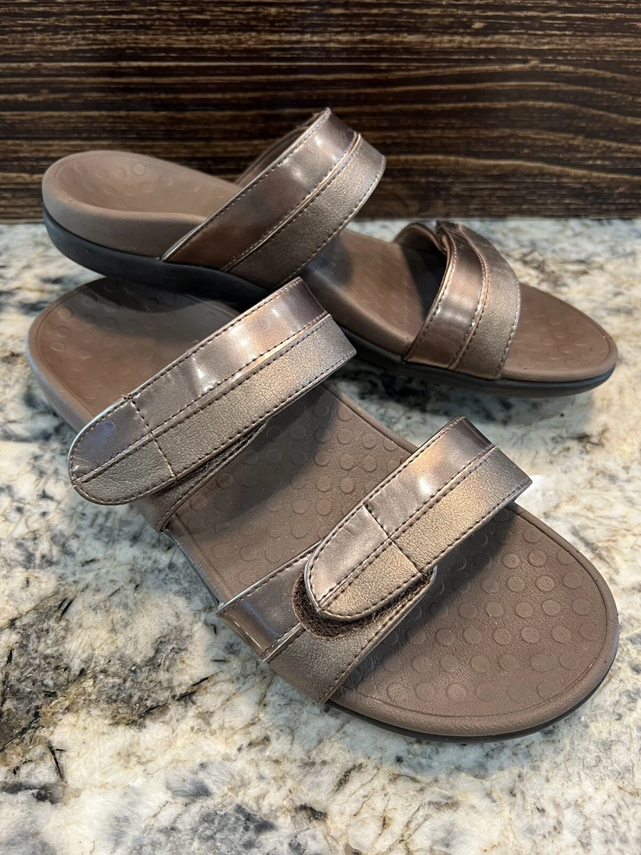 Vionic 44 Shore Metallic Bronze Slides Sandals Flats Arch Support