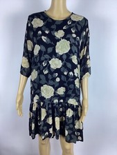 GANNI Black with  Floral Print Ruffled Hem Mini Shift Dress Size 42 / 6