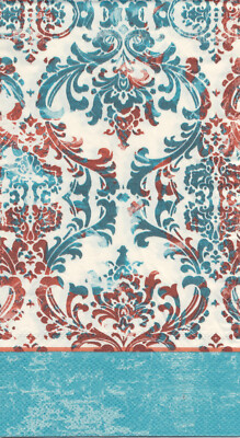 TWO Individual Paper GUEST HOSTESS Decoupage Napkins TEAL & RUST DAMASK