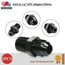2Pcs 6AN to 1/4 NPT Adapter Straight Pipe Thread to 6 AN Flare Fitting Black