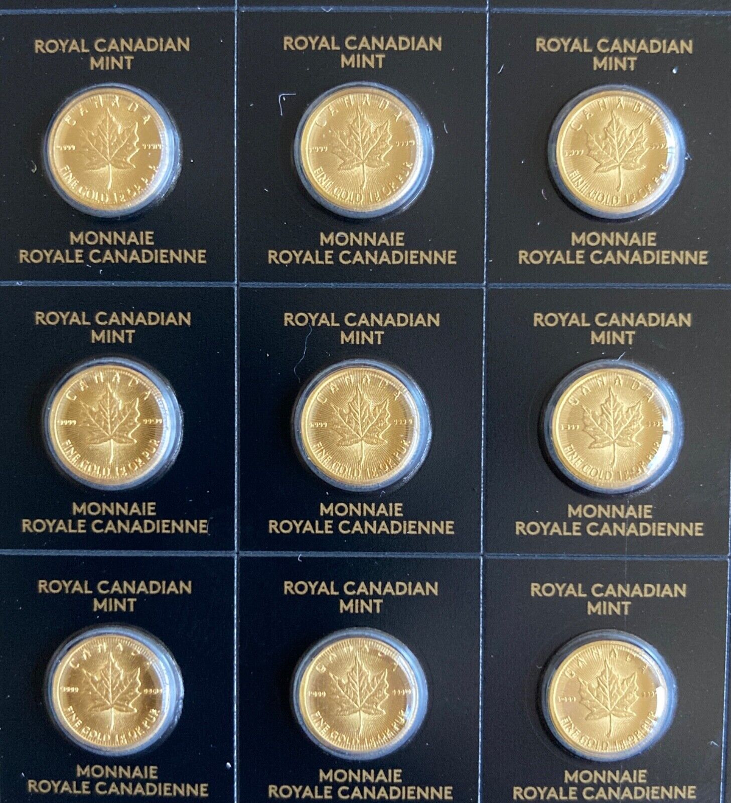 1 gram 24k gold coin, 2022 RCM Maplegram25 .9999 Au in serialized assay