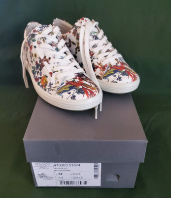 ECCO Soft Floral Print Leather Lace-up Closure Sneakers Woman Women Shoes NEW