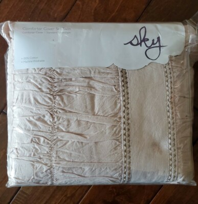 Sky 100% Cotton Chambray Stripe Duvet/Comforter Cover Set - TWIN -Blush Pink NEW