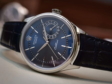 Rolex Cellini Date 18kt WG Blue Guilloche 'Rayon Flame de la Gloire' 50519 5