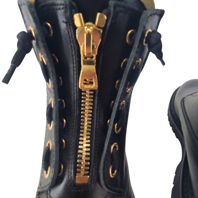 Balmain Combat Biker Logo Black Zipper Boots Shoes Black