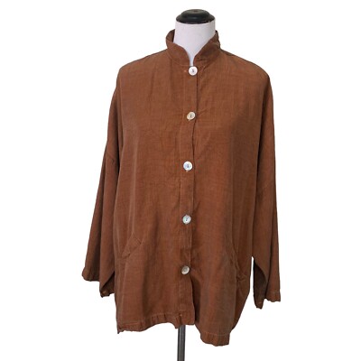 Bryn Walker Danuta Jacket Size Large 100% Tencel Lagenlook Mandarín Collar READ