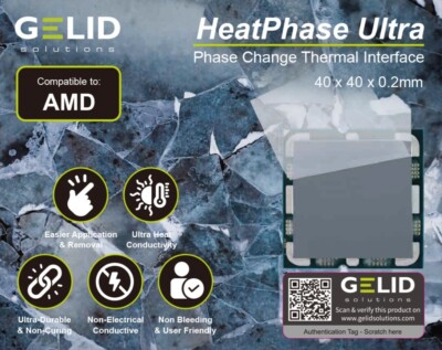 Gelid HeatPhase Ultra AMD AM4 AM5 PC CPU Wärmeleitpad 40 x 40 x 0,2 mm B/mK 8,5