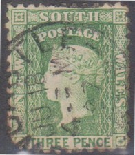 (F283-4) 1882 AU NSW 3d green QVIC diadem stamp (D)