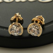 Women's 14K Yellow Gold Plated 2 Ct Round Cut Simulated Diamond Stud Earrings