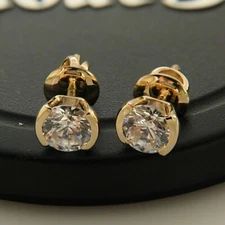 Women's 14K Yellow Gold Plated 2 Ct Round Cut Simulated Diamond Stud Earrings
