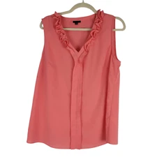 TALBOTS Top Womens size 12 Coral Pink Sleeveless V-Neck Ruffle Blouse