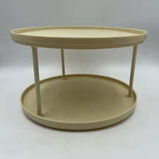 Rubbermaid Lazy Susan 2 Tier Round Spice Rack Turntable ALMOND Vintage EUC