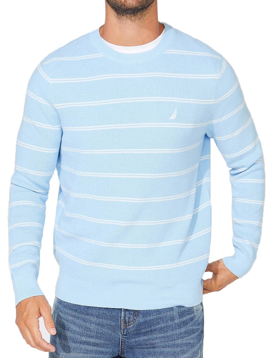 New Nautica Mens Navtech Comfort Fit Crew Neck Blue Stripe