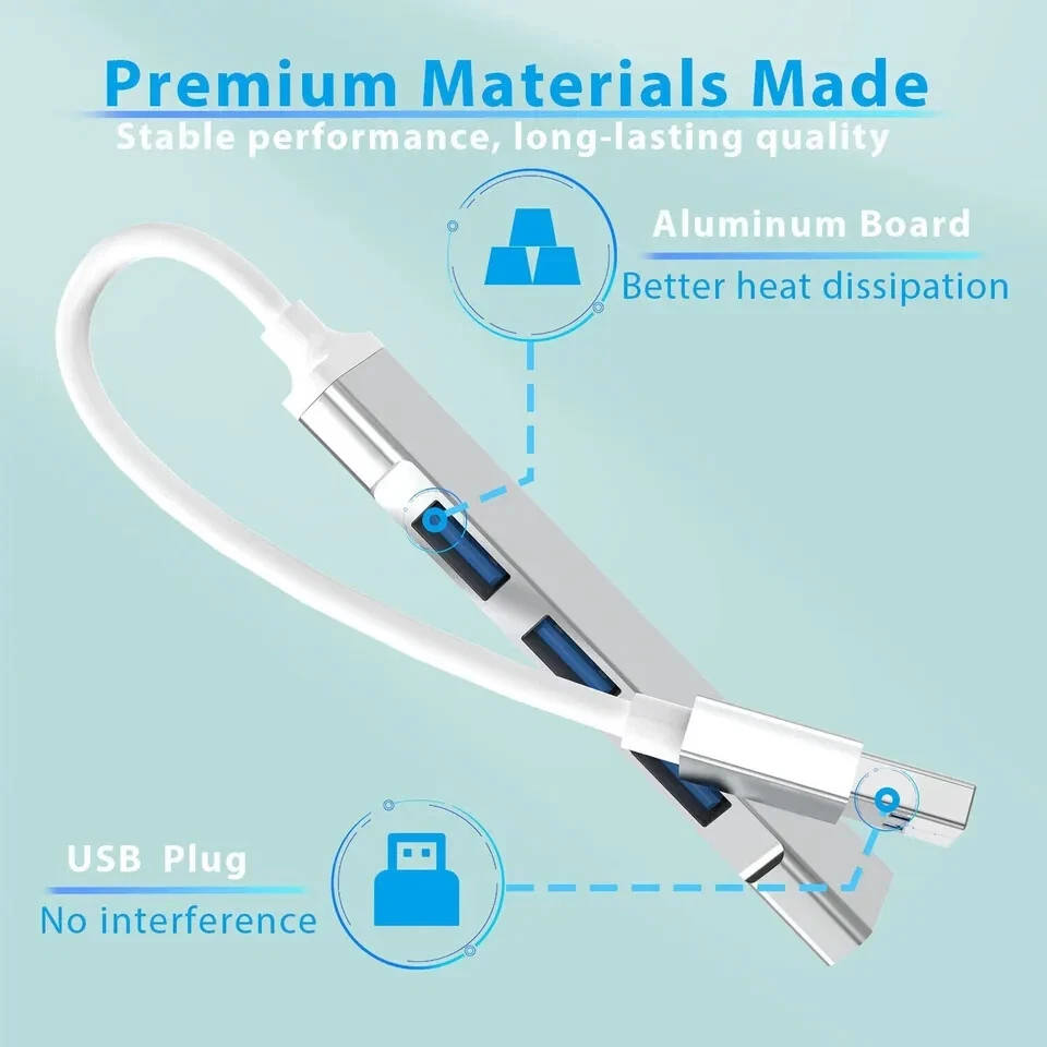 USB 3.0 Hub 4-Port USB Hub USB Splitter USB Expander for Laptops Flash Drive HDD