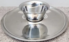 Vintage MCM Stainless Chip and Dip Set Bowl and Platter Mid Century