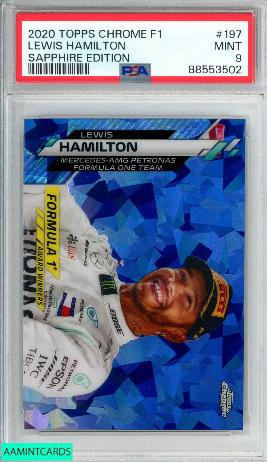 2020 TOPPS CHROME FORMULA 1 SAPPHIRE EDITION LEWIS HAMILTON #197 PSA 9 MINT