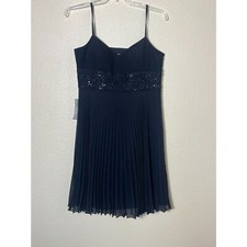 Ann Taylor Women Black Pleated  Beaded Little Black Dress 12P Party Gatsby Mini