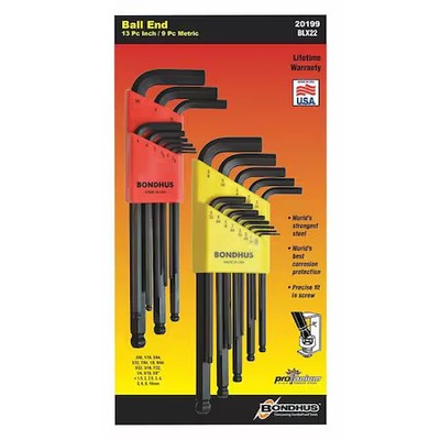 Bondhus 20199 22 Piece Metric/Sae L-Shape Hex Key Set, 20199