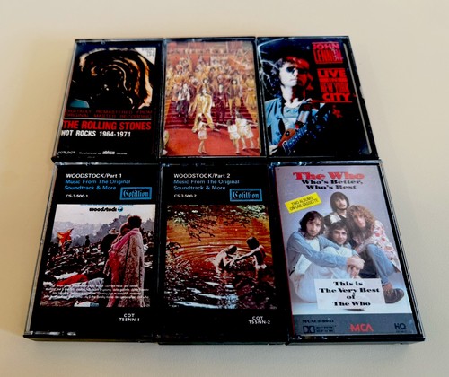 6 THE ROLLING STONES WOODSTOCK JOHN LENNON WHO CASSETTE TAPE LOT FREE SHIPPING