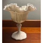 Vintage Fenton Milk Glass Vase Ruffled Edge Pedestal Compote Candy Dish Decor