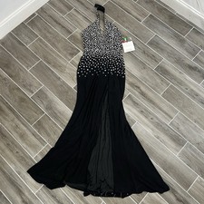 Mori Lee Dress Halter Top Size 10 With Sequin On Top Black Style #48042 New Tag