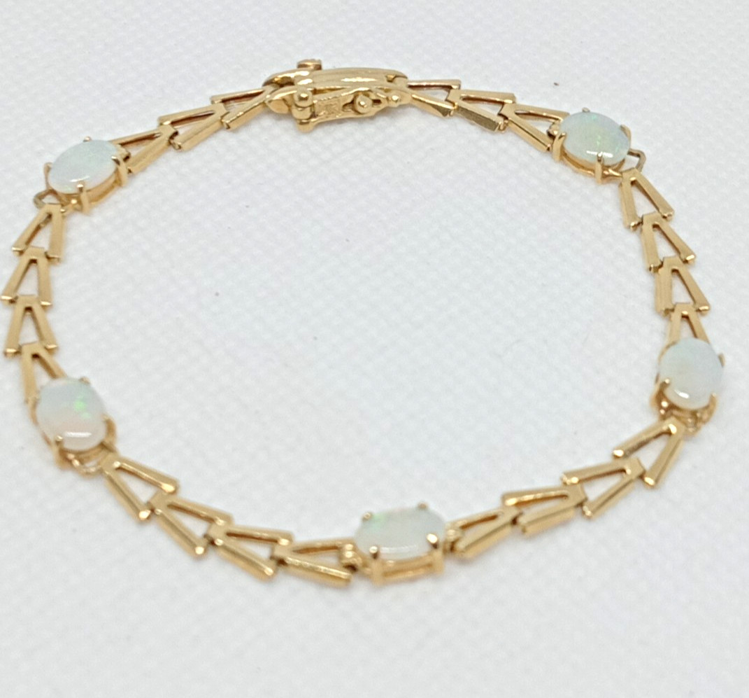 Stamped 14K Yellow Gold Fire Opal Bracelet Size 7