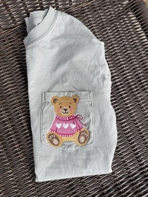 Valentine Bear Pocket Tee, Gift, Short Sleeve, Comfort Colors, Embroidery