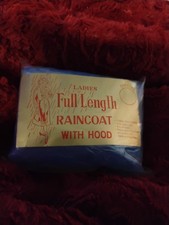 Vintage Ladies Full Length 3 Snaps Raincoat Plastic Pocket Blue O/S Fits All