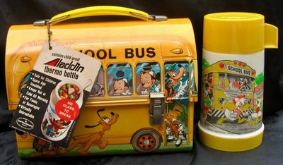 Vintage DISNEY SCHOOL BUS Lunchbox & Thermos w/Tag (KEY 1961-1973) C-9 Minty!