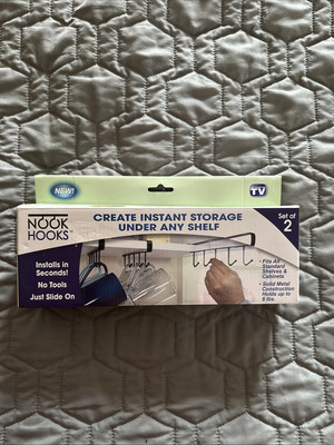 2-Pack NOOK HOOKS Under Cabinet Shelf Hooks Holds Mugs, Utensils, Coffee Cup